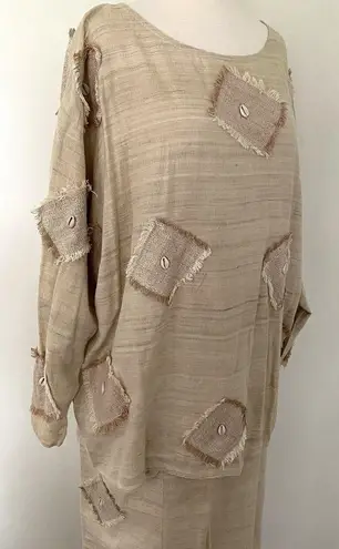 ASHRO Two Piece Top and Skirt Silk Cotton Blend Shell Lagenlook Sz M Tan Size M