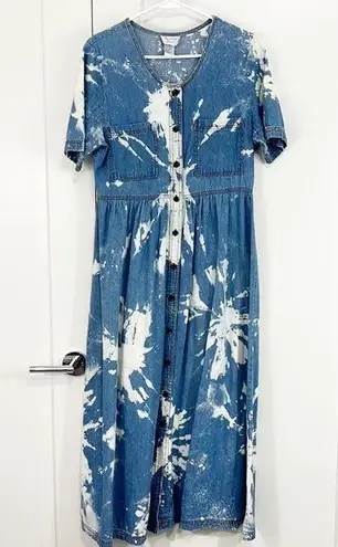 Vintage Jasmine Rose Medium Blue and White Bleach Tie Dye Denim T