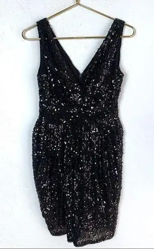Aidan Mattox Sequin V-Neck Black Dress