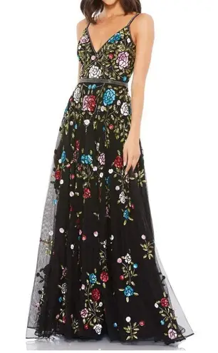 Mac Duggal NWT Embellished Floral Sequin Gown Dress Black Multi 5400
