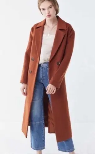 Urban Outfitters Outtfitters UO Wool Brown Tan Double Breasted Long Overcoat