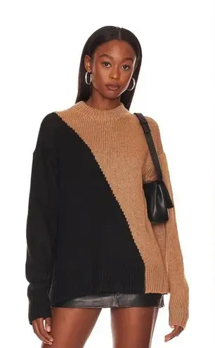 L'Academie NWT Dagan Color Block Crewneck in Black Brown Sweater M - Image 1