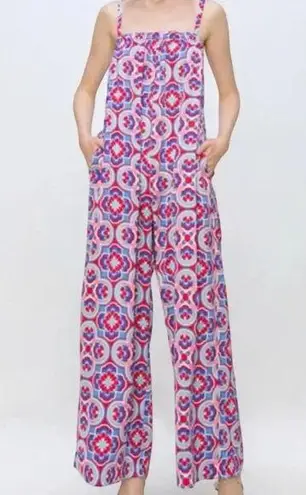 MELLODAY Printed Wide Leg Patterned Pocket Jumpsuit Size XL Red Blue