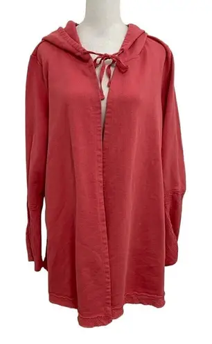 LOGO By Lori Goldstein LOGO Lori Goldstein Tie-Front Hoodie Sweatshirt Pockets Coral Pink size Large