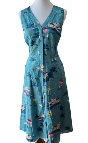 BODEN Dress 12 100% Cotton Resort Boho Beach RARE Riviera Mediterranean Seaside Blue