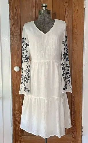 Stevie Hender White Etta Floral Embroidered Gauzy Boho Dress - Size Small