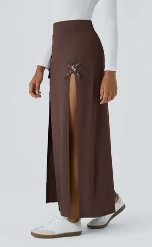 Halara NWT High Waisted Decorative Buckle Split 2-in-1 Maxi Casual Skirt