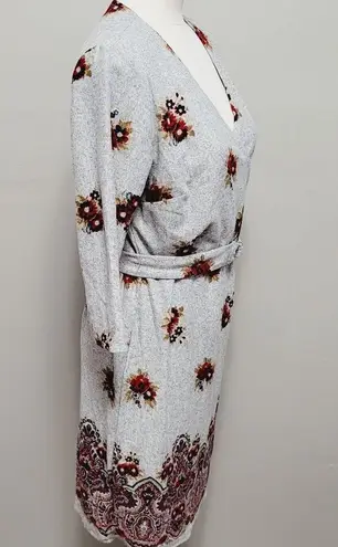 Tacera gray floral hacci knit belted surplice dress size medium