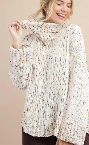Kori America Women's Cream Confetti Knit Turtleneck Pullover Sweater M/L