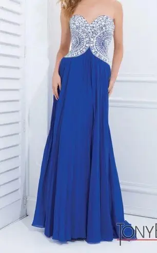 Tony Bowls NWT Royal Blue Beaded Chiffon Strapless Dress Size 2