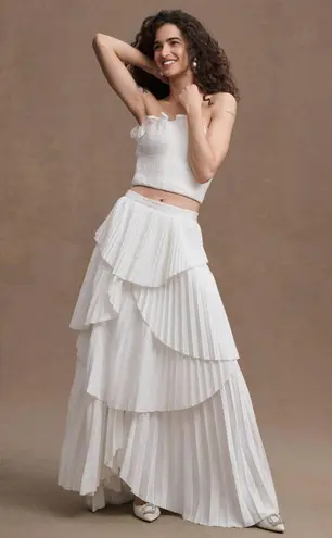 AMUR Ophelia Pleated Taffeta Maxi Skirt White Womens Size 8