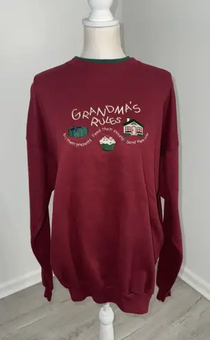 Grandma’s Rules Embroidered Sweatshirt Cranberry Red Adult XL Vintage Style Multiple