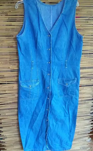 Vintage L Y2K Sleeveless Jeans Cargo Pockets Jumper Dress Blue Size L