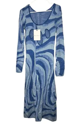 NWT House of Sunny Blue Moon Fuzzy Midi Dress Size 4 Sea blue
