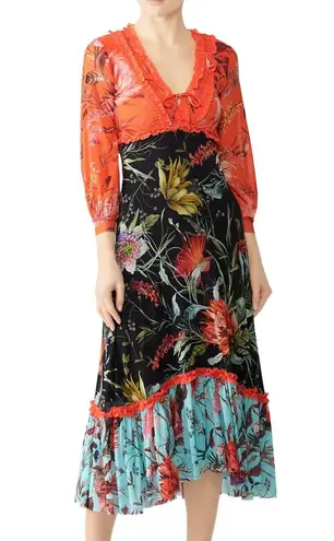 FUZZI Floral Patchwork Midi Dress in Multi, Size XS