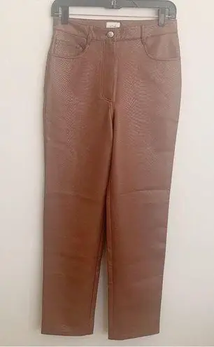 Wilfred EUC Brown Vegan Leather Snake Skin Print High Rise Straight Pants 6