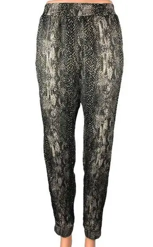 Fleur du Mal 100% Silk Black Animal Snakeskin Snake Print Joggers Trousers Pants Size M