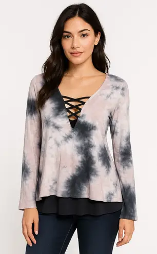 Ariella Tie dye hippie chic sexy layered bell sleeve top