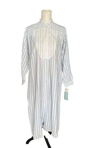 Victorian Style Striped Nightgown By Gilligan OMalley Long White & Blue Size S