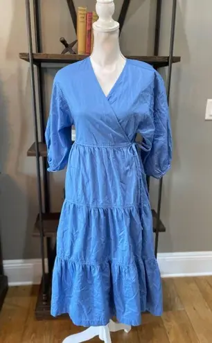 Sweet Baby Jamie Tiered Wrap Midi Dress Blue Womens Size Small