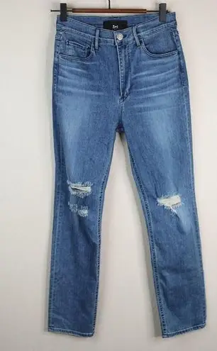 3x1  Jeans Women 27 Straight Leg Medium Wash High Rise Demin Distressed Crop