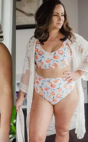 Current Tyed 2 Piece Swimsuit Bikini High Waisted Peaches Print White Womens XL