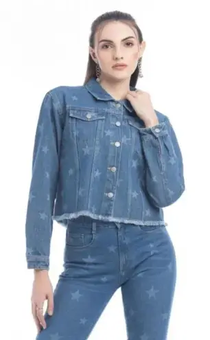 NWT "Shiloh Stars" Women's Star Motif Denim Jacket by Myra size XL Blue
