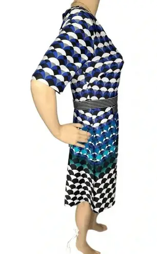 Gabby Skye Geometric Half Sleeve Fit Flare Dress Blue Black Gold Zip Womens 4