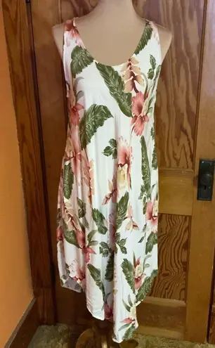Vtg 90s Tropical Floral Midi Dress Size L