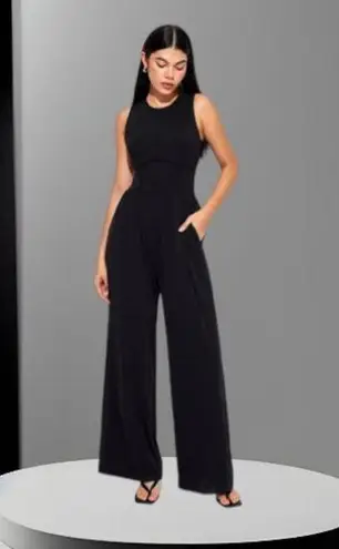 Cider  Viral Tiktok Black Solid Sleeveless Wide Leg Jumpsuit Size 0X NWT #3272