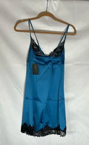 Frederick's of Hollywood NWT  Yvette Teal & Black Lace Trim Nightie Slip Dress