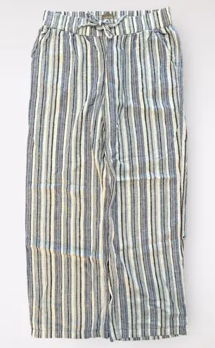 Denim & Co Naturals Blue Stripe Wide Leg Linen Blend Elastic Waist Pant Size MT