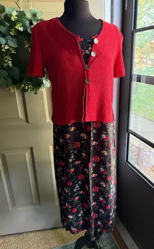 Vintage 90s Studio C floral tank maxi dress cardigan set, size 8 Red