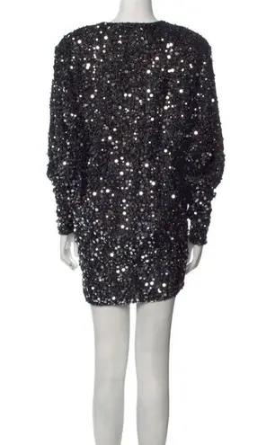 Rotate Birger Christensen Masha V-Neck Black Silver Sequin Dress Paillette sz M