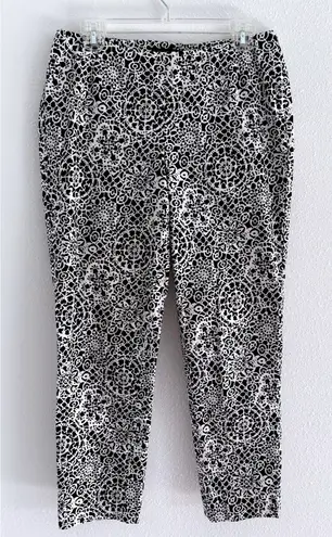 Lafayette 148 Stanton Pants Womens 6 Black White Cotton Blend Ankle Career