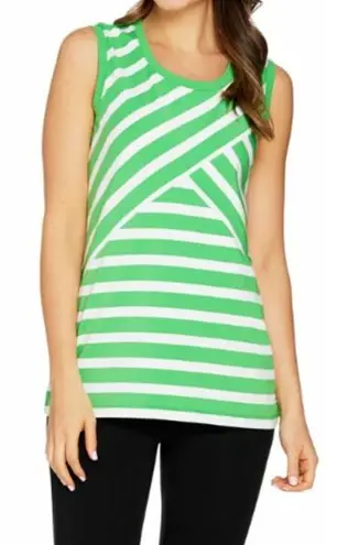 Susan Graver Weekend Green and White Asymmetrical Striped Tank Top S