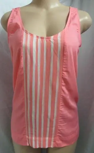 The Loft "" CORAL & WHITE STRIPED FRONT LIGHTWEIGHT TANK SHIRT TOP BLOUSE SIZE: S NWT