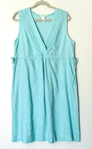 Sundance Light Blue Aqua Sleeveless 100% Linen Dress Size Large