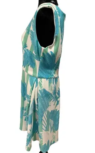 Just Taylor Blue Green White Tropical Boho Preppy Coastal Striped Feather Dress Multiple Size 12