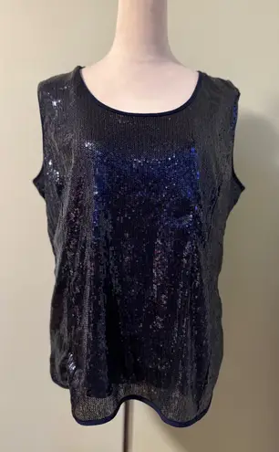XL Blue Sequin Sleeveless Top Blouse Y2K fairy boho glam festive party bling