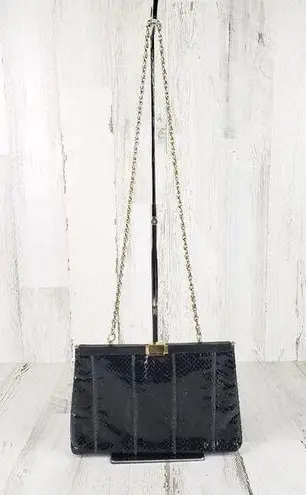 Palizzio Shiny Black Gold Chain Snakeskin Textured Shoulder Bag Women's Purse