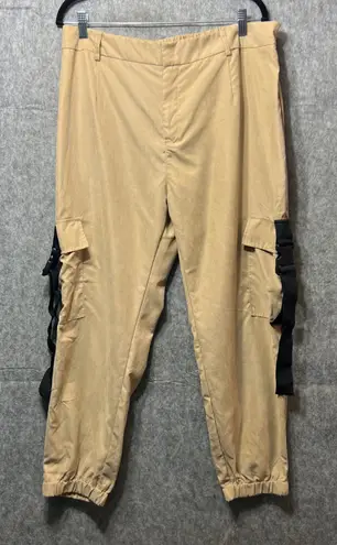 Cargo Pants Elastic Waist Buckle Detail Casual Trousers Beige Size 16 Tan