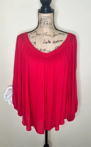 Maeve NTM: by Anthropologie Red Boho Flowy Tunic Blouse Long Sleeve V-Neck