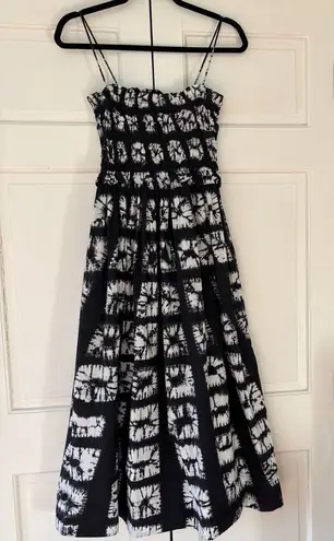 Ulla Johnson Akshara Dress Paragon Size 2 Tie Die Midi Dress Black White Smocked
