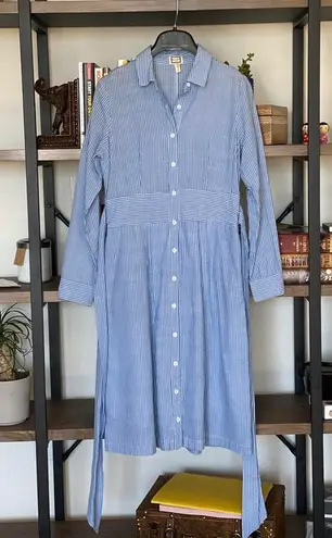 Mo:Vint cotton blue and white striped dress S