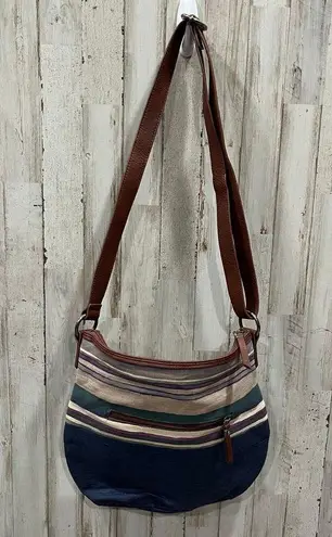 The Sak Canvas Stripe Shoulder Bag Boho Peace Sign Everyday Retro
