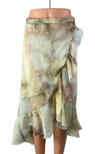 Allison Womens Multicolor Tie Dye Chiffon Asymmetric Ruffles Midi Wrap Skirt S/P