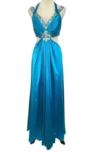Teal Blue‎ Dress Size 8 Beaded Evening Party Cocktail Prom Bedazzled Rhinestone Blue