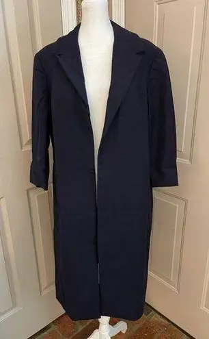 Vintage black wool satin lined 3/4 sleeve 1950s open front custom made coat. M. Size M