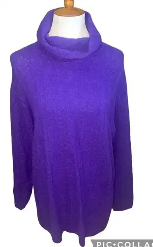 Jeanne pierre Purple Long Sleeve Turtleneck Wool & Angora Cable Knit Sweater Si